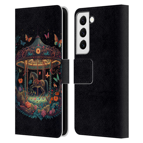 JK Stewart Graphics Carousel Dark Knight Garden Leather Book Wallet Case Cover For Samsung Galaxy S22 5G