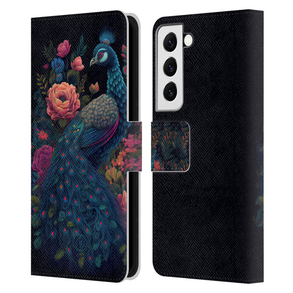 JK Stewart Graphics Peacock In Night Garden Leather Book Wallet Case Cover For Samsung Galaxy S22 5G