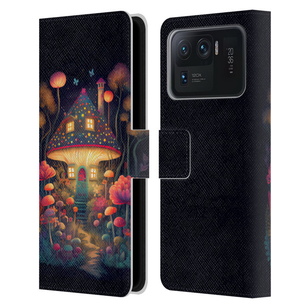 JK Stewart Graphics Mushroom Cottage Night Garden Leather Book Wallet Case Cover For Xiaomi Mi 11 Ultra