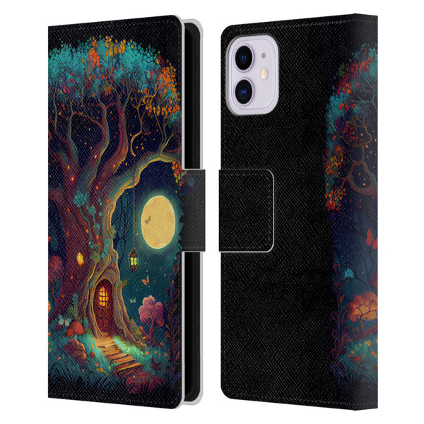 JK Stewart Key Art Tree With Small Door In Trunk Leather Book Wallet Case Cover For Apple iPhone 11