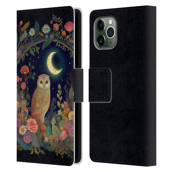 JK Stewart Key Art Owl Crescent Moon Night Garden Leather Book Wallet Case Cover For Apple iPhone 11 Pro