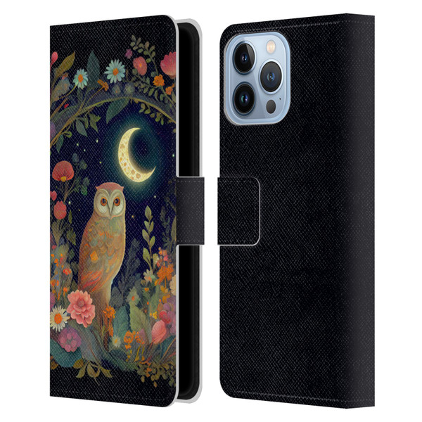JK Stewart Key Art Owl Crescent Moon Night Garden Leather Book Wallet Case Cover For Apple iPhone 13 Pro Max