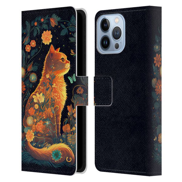 JK Stewart Key Art Orange Cat Sitting Leather Book Wallet Case Cover For Apple iPhone 13 Pro Max