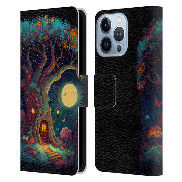 JK Stewart Key Art Tree With Small Door In Trunk Leather Book Wallet Case Cover For Apple iPhone 13 Pro