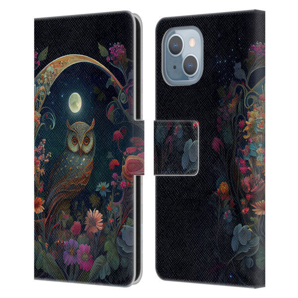 JK Stewart Key Art Owl Leather Book Wallet Case Cover For Apple iPhone 14