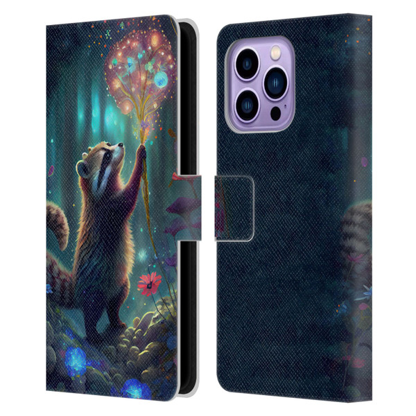 JK Stewart Key Art Raccoon Leather Book Wallet Case Cover For Apple iPhone 14 Pro Max