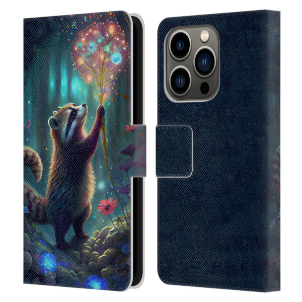 JK Stewart Key Art Raccoon Leather Book Wallet Case Cover For Apple iPhone 14 Pro