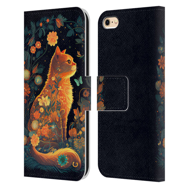 JK Stewart Key Art Orange Cat Sitting Leather Book Wallet Case Cover For Apple iPhone 6 / iPhone 6s