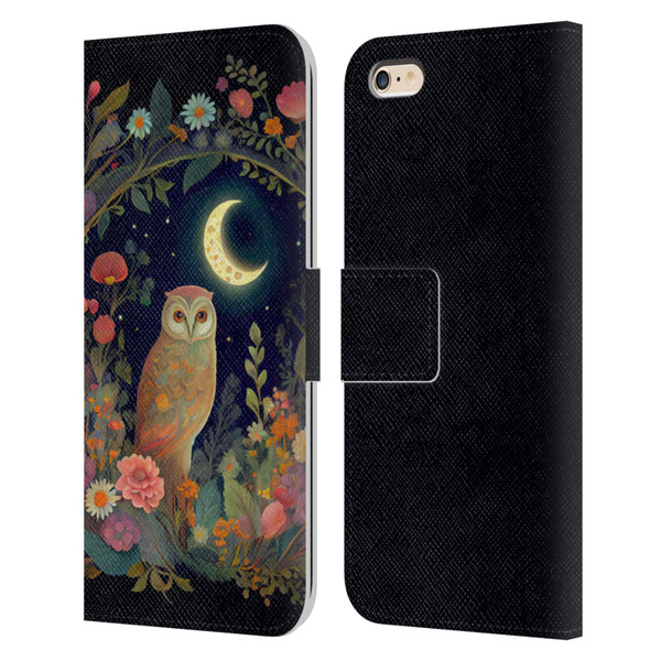 JK Stewart Key Art Owl Crescent Moon Night Garden Leather Book Wallet Case Cover For Apple iPhone 6 Plus / iPhone 6s Plus
