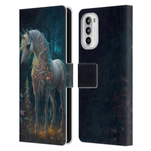 JK Stewart Key Art Unicorn Leather Book Wallet Case Cover For Motorola Moto G52