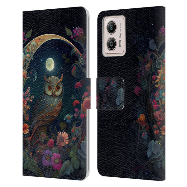 JK Stewart Key Art Owl Leather Book Wallet Case Cover For Motorola Moto G53 5G