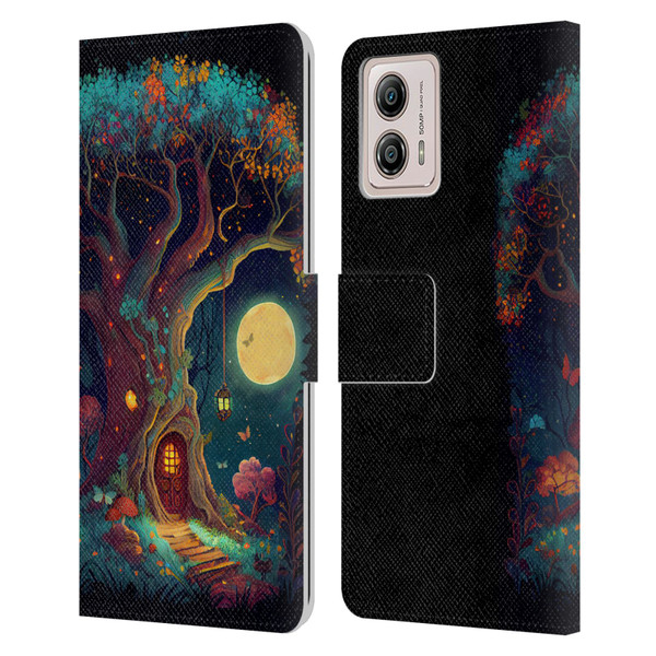 JK Stewart Key Art Tree With Small Door In Trunk Leather Book Wallet Case Cover For Motorola Moto G53 5G