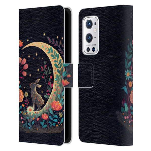JK Stewart Key Art Rabbit On Crescent Moon Leather Book Wallet Case Cover For OnePlus 9 Pro