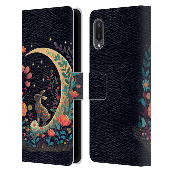 JK Stewart Key Art Rabbit On Crescent Moon Leather Book Wallet Case Cover For Samsung Galaxy A02/M02 (2021)