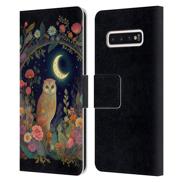 JK Stewart Key Art Owl Crescent Moon Night Garden Leather Book Wallet Case Cover For Samsung Galaxy S10