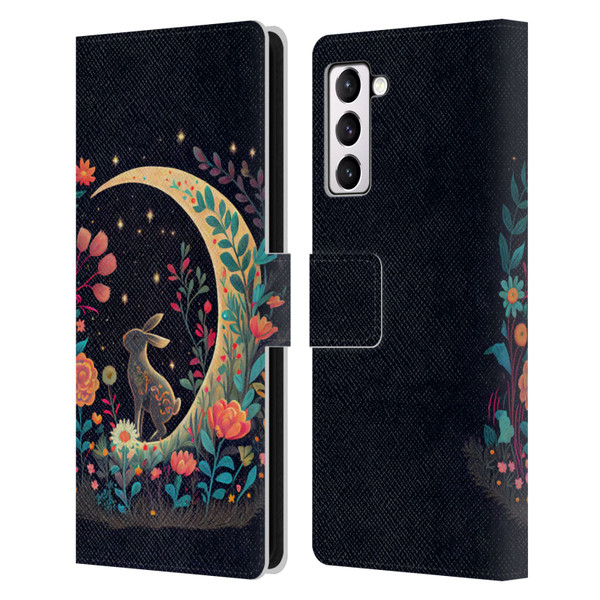 JK Stewart Key Art Rabbit On Crescent Moon Leather Book Wallet Case Cover For Samsung Galaxy S21+ 5G