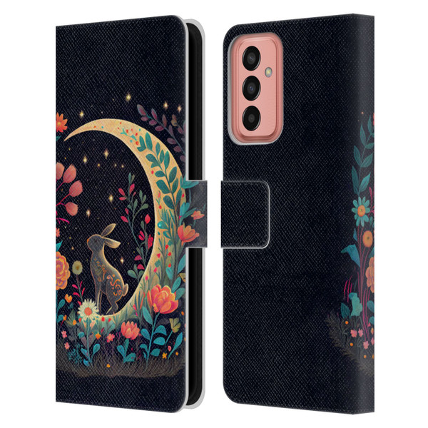 JK Stewart Key Art Rabbit On Crescent Moon Leather Book Wallet Case Cover For Samsung Galaxy M13 (2022)