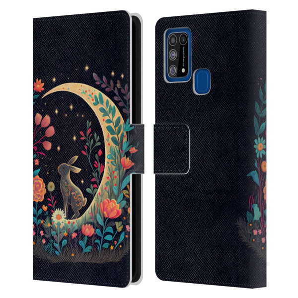 JK Stewart Key Art Rabbit On Crescent Moon Leather Book Wallet Case Cover For Samsung Galaxy M31 (2020)