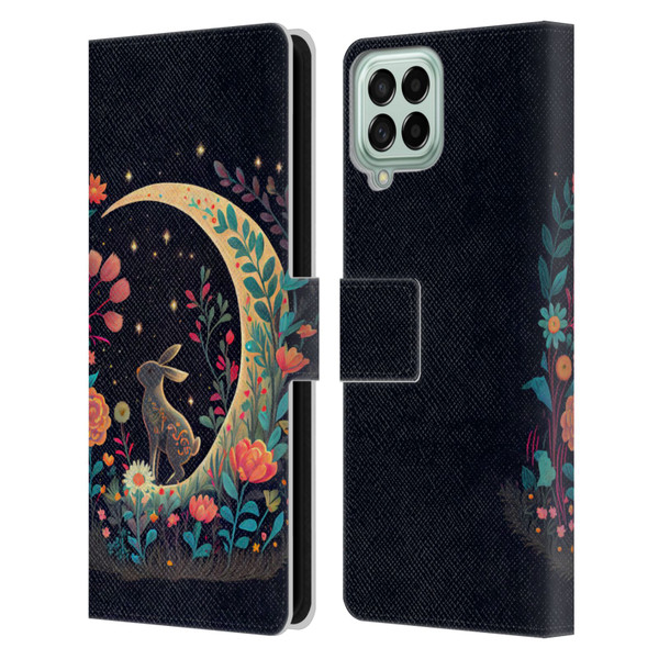 JK Stewart Key Art Rabbit On Crescent Moon Leather Book Wallet Case Cover For Samsung Galaxy M53 (2022)