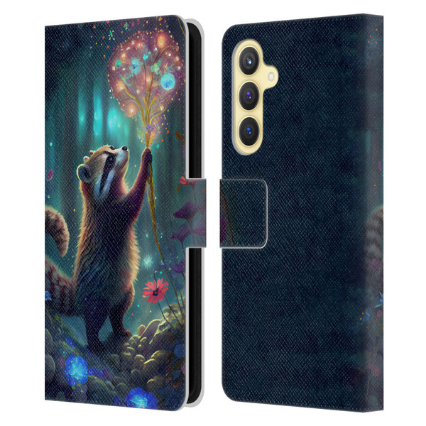 JK Stewart Key Art Raccoon Leather Book Wallet Case Cover For Samsung Galaxy S23 FE 5G