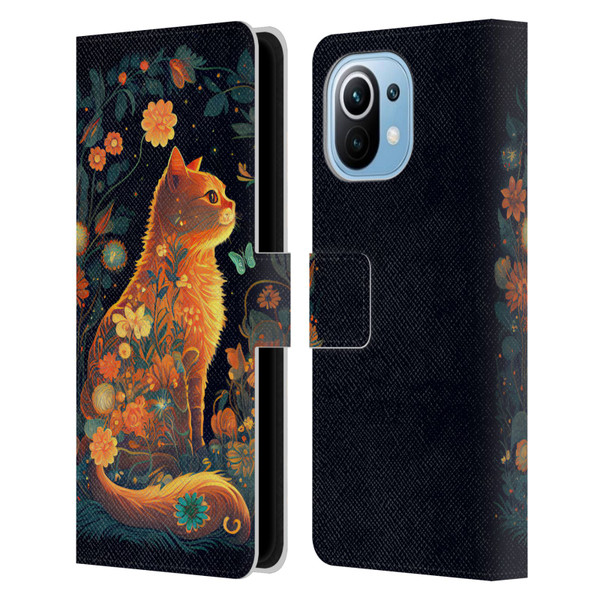 JK Stewart Key Art Orange Cat Sitting Leather Book Wallet Case Cover For Xiaomi Mi 11