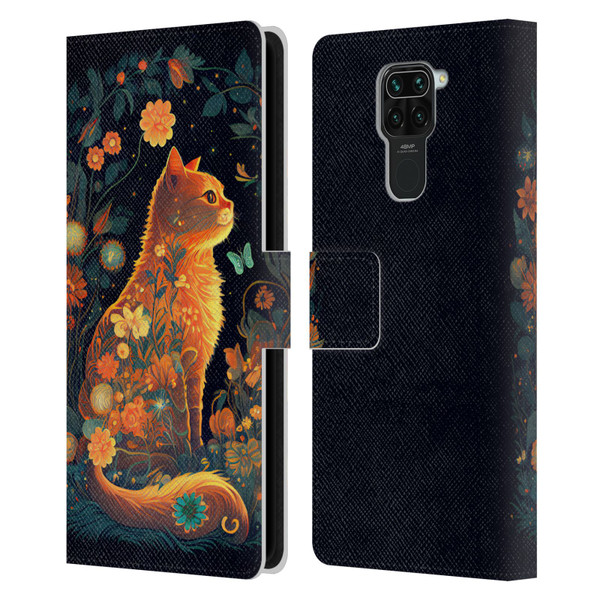 JK Stewart Key Art Orange Cat Sitting Leather Book Wallet Case Cover For Xiaomi Redmi Note 9 / Redmi 10X 4G