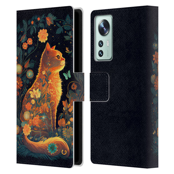 JK Stewart Key Art Orange Cat Sitting Leather Book Wallet Case Cover For Xiaomi 12