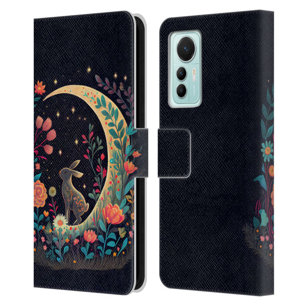 JK Stewart Key Art Rabbit On Crescent Moon Leather Book Wallet Case Cover For Xiaomi 12 Lite