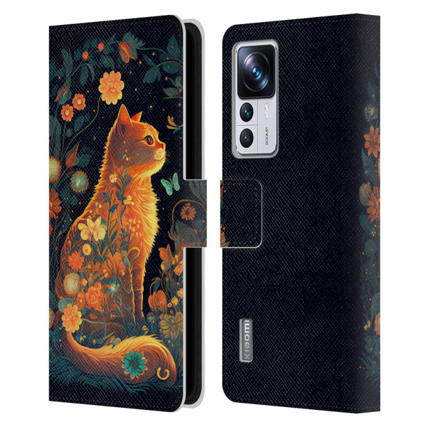 JK Stewart Key Art Orange Cat Sitting Leather Book Wallet Case Cover For Xiaomi 12T Pro