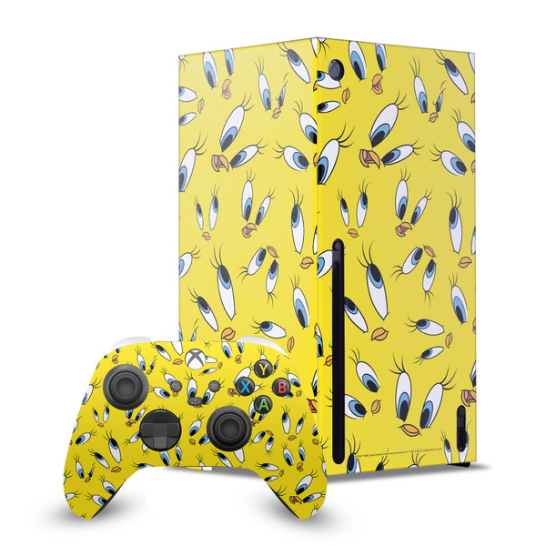 Looney Tunes Graphics and Characters Tweety Pattern Game Console Wrap and Game Controller Skin Bundle for Microsoft Series X Console & Controller