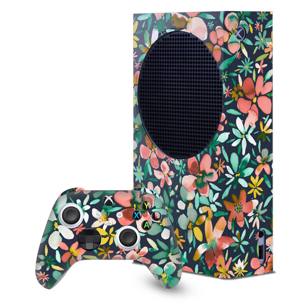 Ninola Assorted Colourful Petals Green Game Console Wrap and Game Controller Skin Bundle for Microsoft Series S Console & Controller