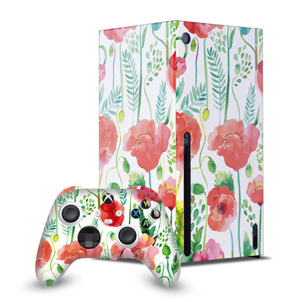 Ninola Art Mix Red Flower Game Console Wrap and Game Controller Skin Bundle for Microsoft Series X Console & Controller