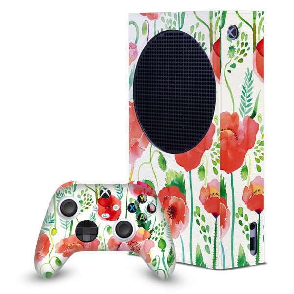 Ninola Art Mix Red Flower Game Console Wrap and Game Controller Skin Bundle for Microsoft Series S Console & Controller