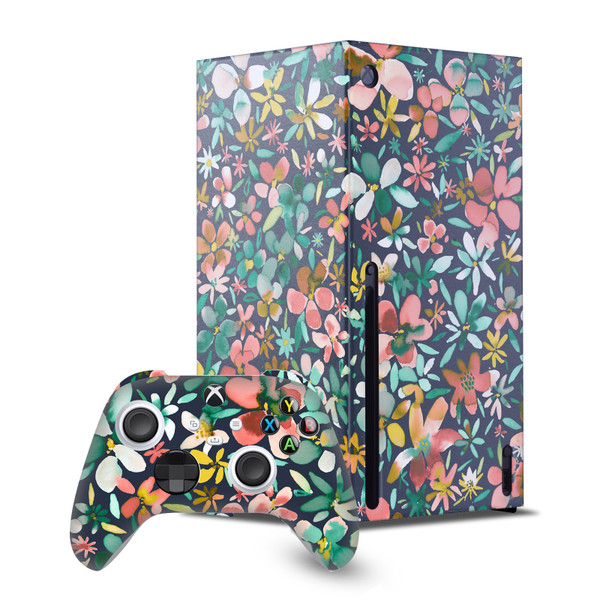 Ninola Assorted Colourful Petals Green Game Console Wrap and Game Controller Skin Bundle for Microsoft Series X Console & Controller