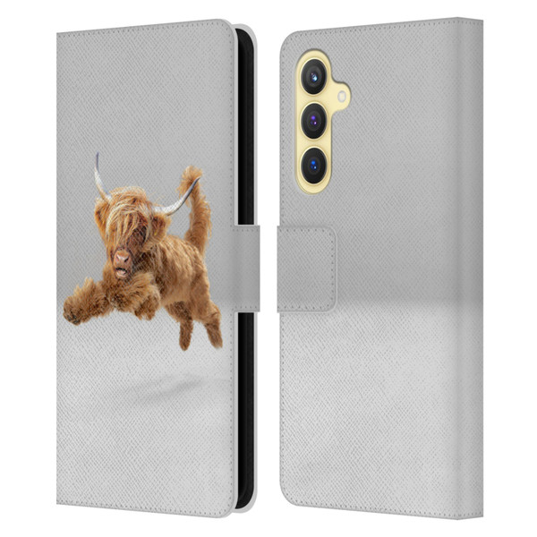 Pixelmated Animals Surreal Pets Highland Pup Leather Book Wallet Case Cover For Samsung Galaxy S23 FE 5G