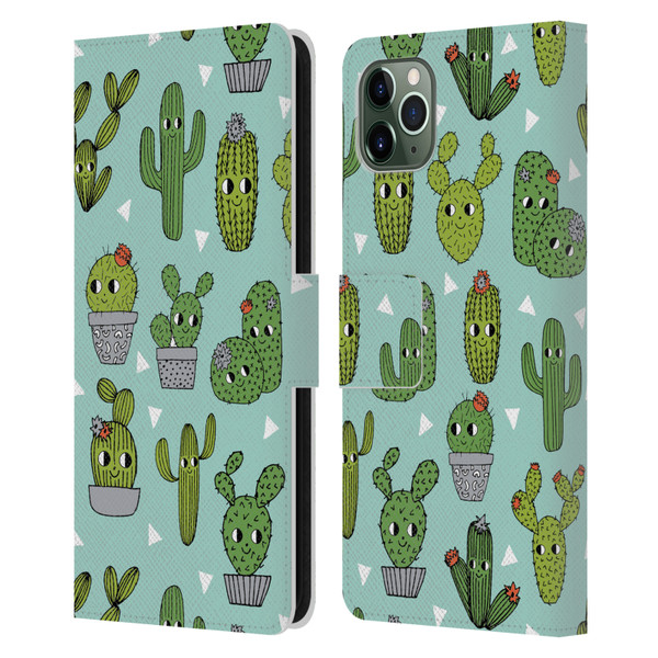 Andrea Lauren Design Plant Pattern Happy Cactus Leather Book Wallet Case Cover For Apple iPhone 11 Pro Max