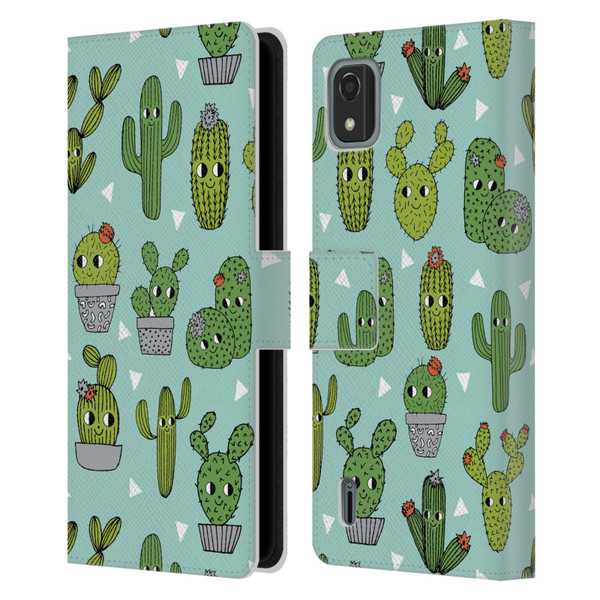 Andrea Lauren Design Plant Pattern Happy Cactus Leather Book Wallet Case Cover For Nokia C2 2nd Edition