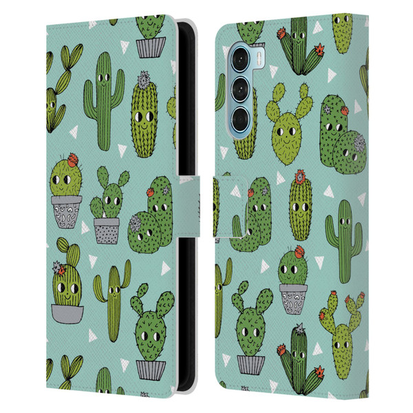 Andrea Lauren Design Plant Pattern Happy Cactus Leather Book Wallet Case Cover For Motorola Edge S30 / Moto G200 5G