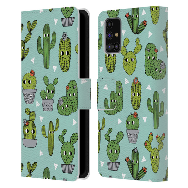 Andrea Lauren Design Plant Pattern Happy Cactus Leather Book Wallet Case Cover For Samsung Galaxy M31s (2020)