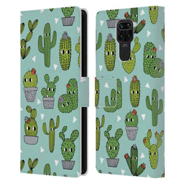 Andrea Lauren Design Plant Pattern Happy Cactus Leather Book Wallet Case Cover For Xiaomi Redmi Note 9 / Redmi 10X 4G