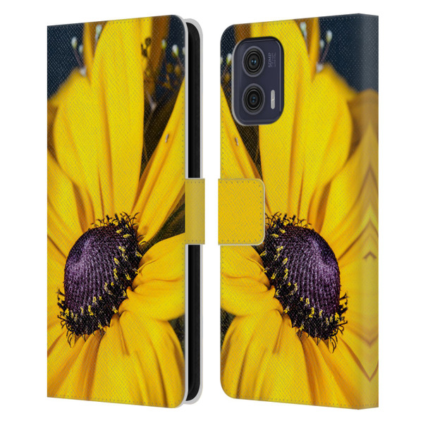 PLdesign Flowers And Leaves Daisy Leather Book Wallet Case Cover For Motorola Moto G73 5G