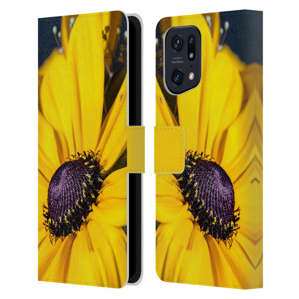 PLdesign Flowers And Leaves Daisy Leather Book Wallet Case Cover For OPPO Find X5