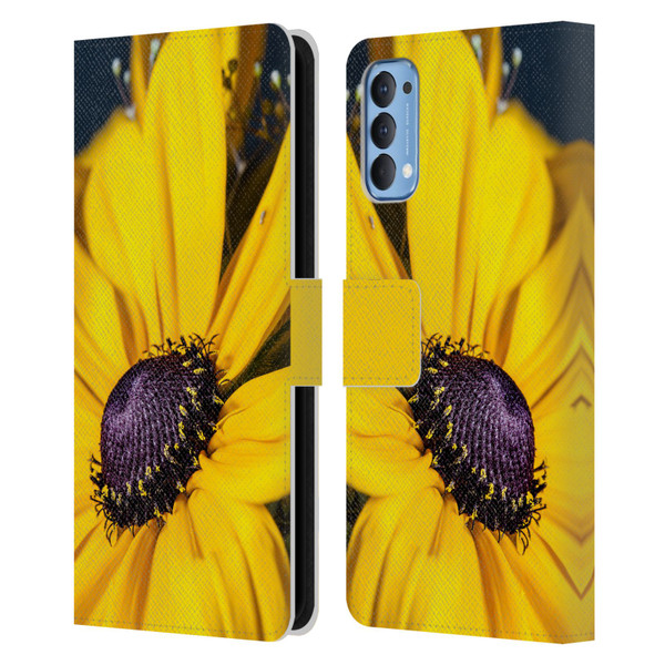 PLdesign Flowers And Leaves Daisy Leather Book Wallet Case Cover For OPPO Reno 4 5G