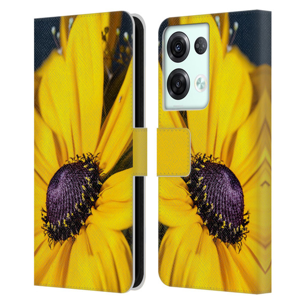 PLdesign Flowers And Leaves Daisy Leather Book Wallet Case Cover For OPPO Reno8 Pro