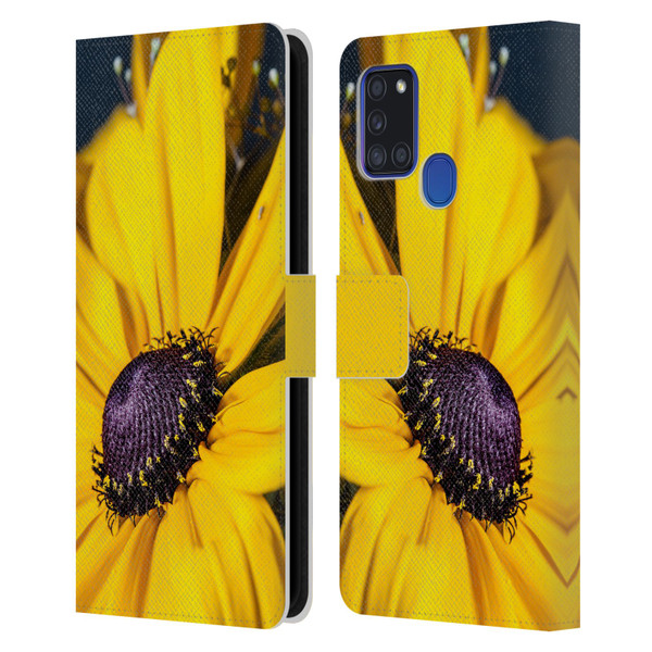 PLdesign Flowers And Leaves Daisy Leather Book Wallet Case Cover For Samsung Galaxy A21s (2020)