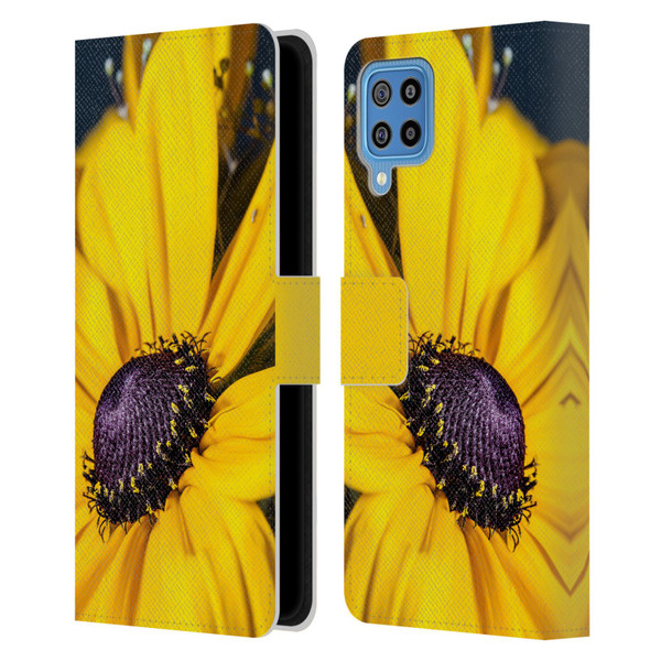 PLdesign Flowers And Leaves Daisy Leather Book Wallet Case Cover For Samsung Galaxy F22 (2021)