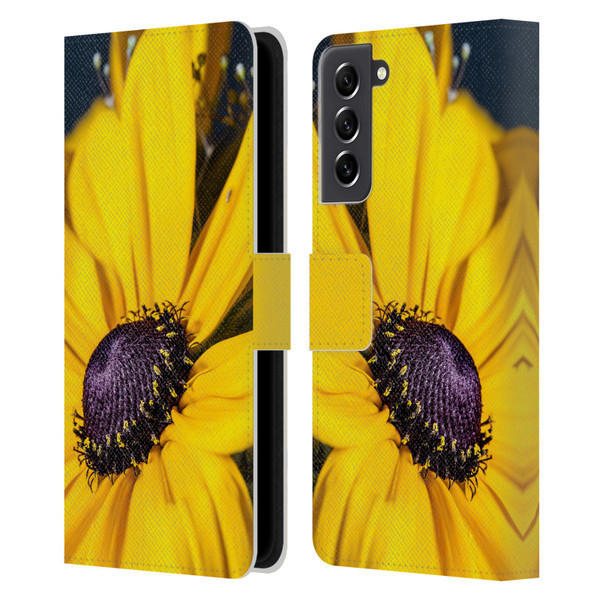 PLdesign Flowers And Leaves Daisy Leather Book Wallet Case Cover For Samsung Galaxy S21 FE 5G