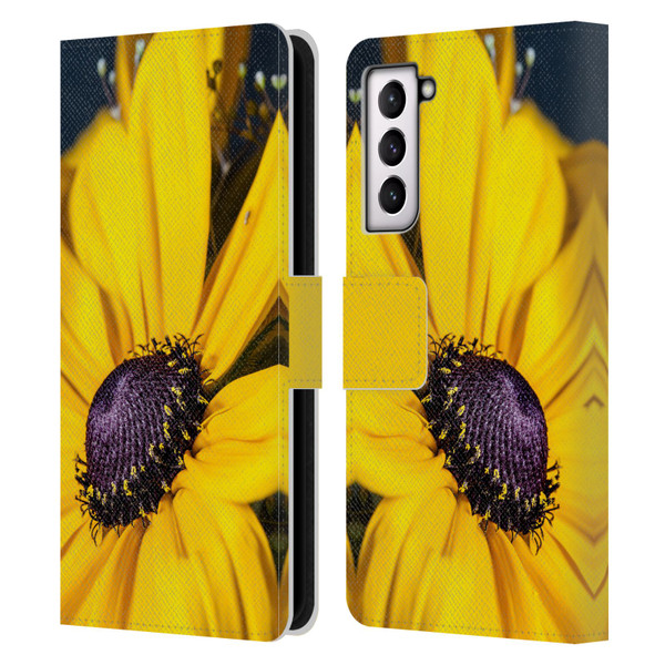 PLdesign Flowers And Leaves Daisy Leather Book Wallet Case Cover For Samsung Galaxy S21 5G