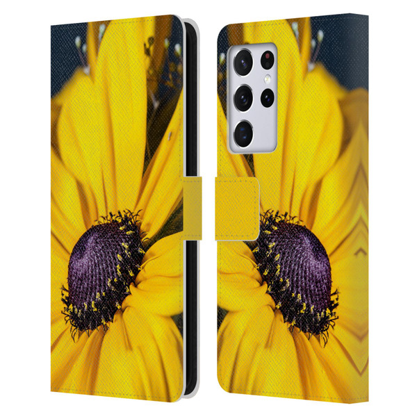 PLdesign Flowers And Leaves Daisy Leather Book Wallet Case Cover For Samsung Galaxy S21 Ultra 5G