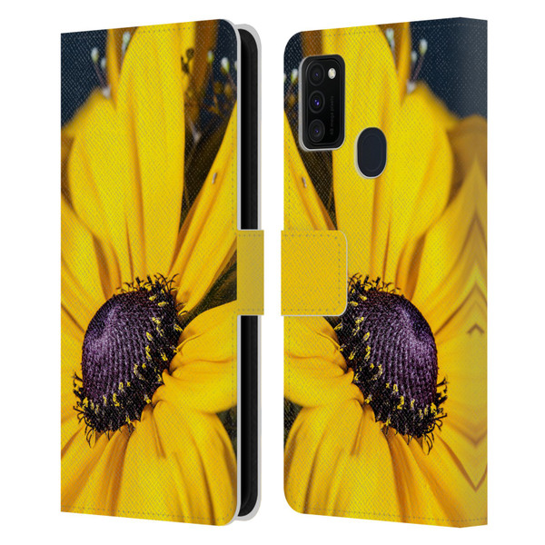PLdesign Flowers And Leaves Daisy Leather Book Wallet Case Cover For Samsung Galaxy M30s (2019)/M21 (2020)